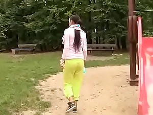 Bursting To Pee In A Public Park, Youthful Girl Toby jug An Embarrassing Situation