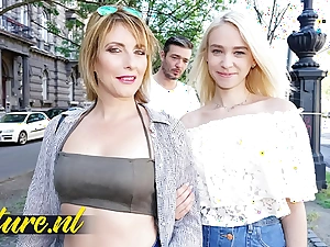 French stepmom & stepdaughter share a cock alongside anal triumvirate