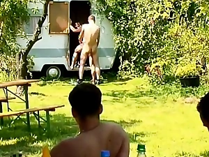 Stunning blissful sex outdoor partying